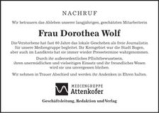 Traueranzeige Dorothea Wolf