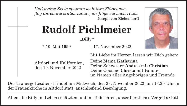 Traueranzeige Rudolf Pichlmeier