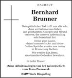 Traueranzeige Bernhard Brunner