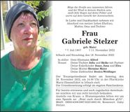 Traueranzeige Gabriele Stelzer