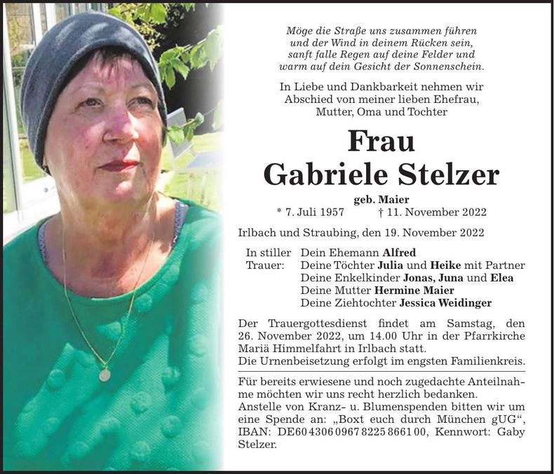 Traueranzeige Gabriele Stelzer