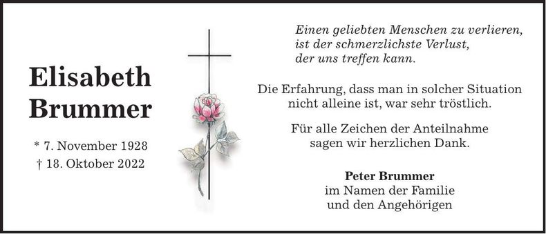 Traueranzeige Elisabeth Brummer