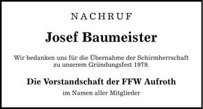 Traueranzeige Josef Baumeister