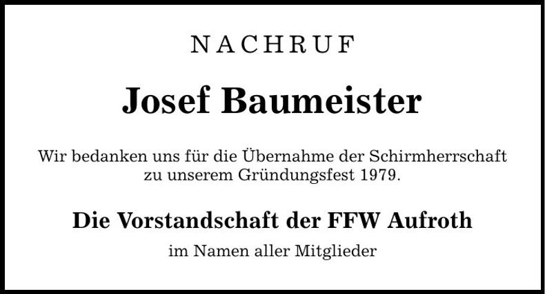 Traueranzeige Josef Baumeister