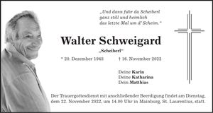 Traueranzeige Walter Schweigard