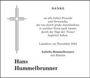 Traueranzeige Hans Hummelbrunner
