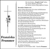 Traueranzeige Franziska Prummer