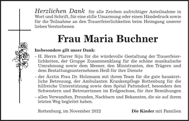 Traueranzeige Maria Buchner