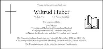 Traueranzeige Wiltrud Huber