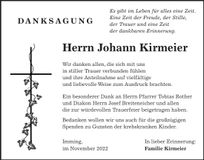 Traueranzeige Johann Kirmeier