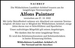 Traueranzeige Alfons Paintner