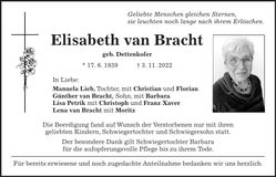 Traueranzeige Elisabeth van Bracht