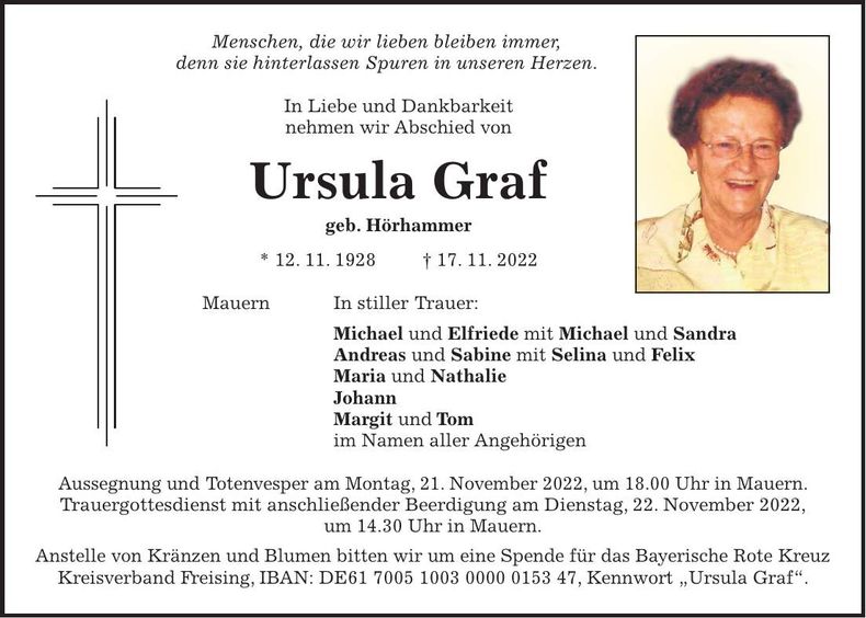 Traueranzeige Ursula Graf