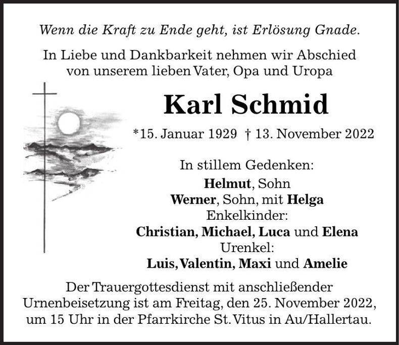 Traueranzeige Karl Schmid