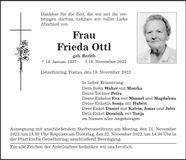Traueranzeige Frieda Ottl