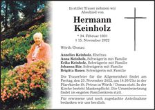 Traueranzeige Hermann Keinholz
