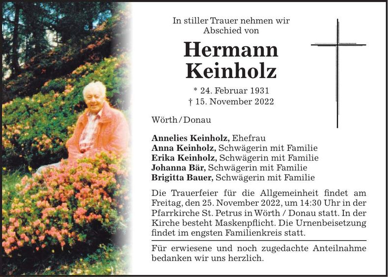 Traueranzeige Hermann Keinholz