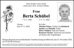 Traueranzeige Berta Schübel