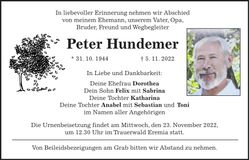 Traueranzeige Peter Hundemer
