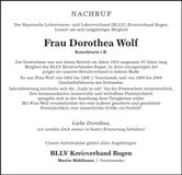 Traueranzeige Dorothea Wolf