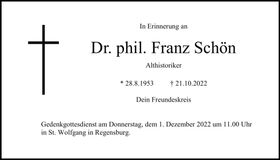 Traueranzeige Franz Schön