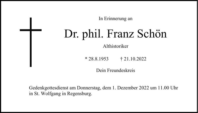Traueranzeige Franz Schön