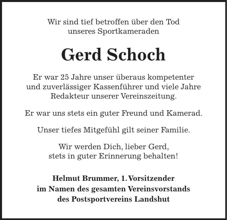 Traueranzeige Gerd Schoch