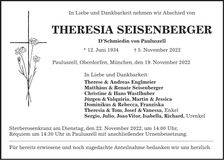 Traueranzeige Theresia Seisenberger