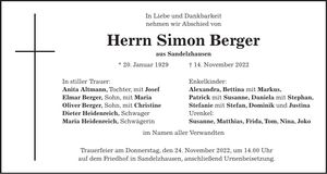 Traueranzeige Simon Berger