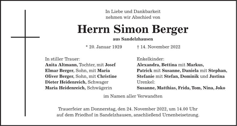 Traueranzeige Simon Berger