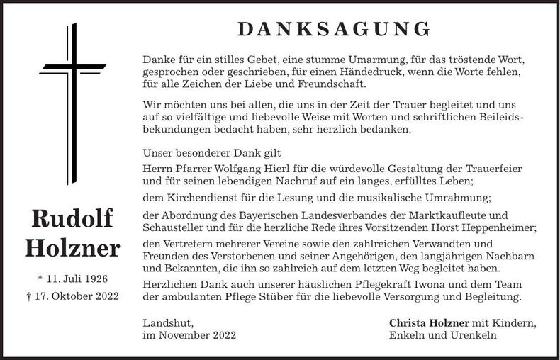 Traueranzeige Rudolf Holzner