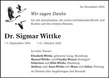 Traueranzeige Sigmar Dr. Wittke