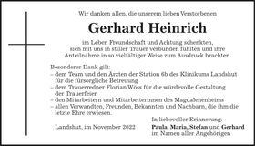 Traueranzeige Gerhard Heinrich