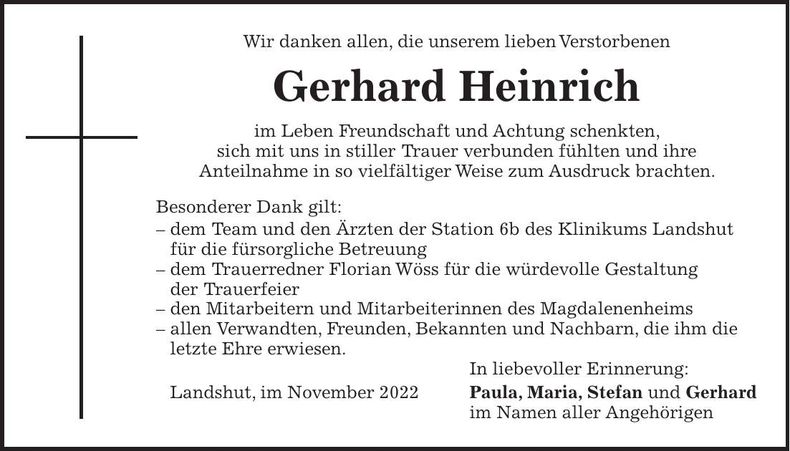 Traueranzeige Gerhard Heinrich