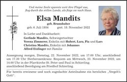 Traueranzeige Elsa Mandits