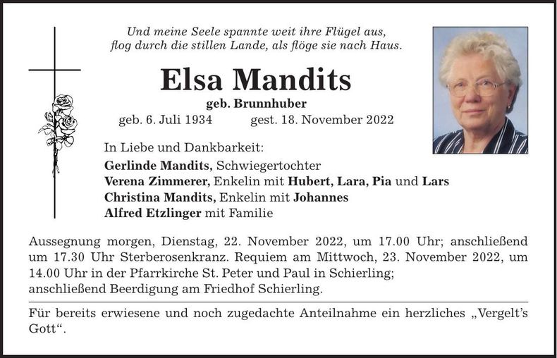 Traueranzeige Elsa Mandits