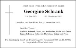 Traueranzeige Georgine Schrank