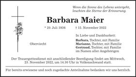 Traueranzeige Barbara Maier