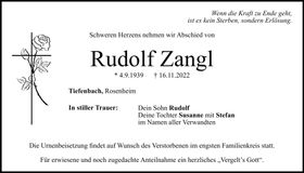 Traueranzeige Rudolf Zangl