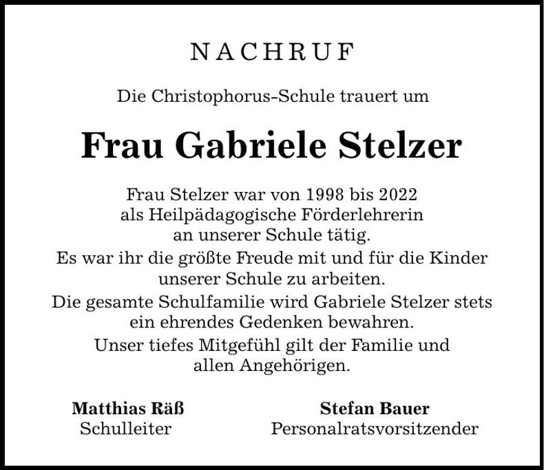 Traueranzeige Gabriele Stelzer