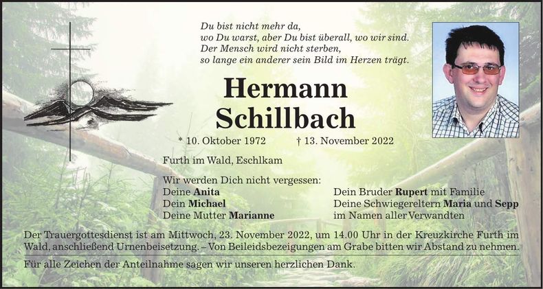 Traueranzeige Hermann Schillbach