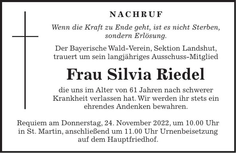 Traueranzeige Silvia Riedel