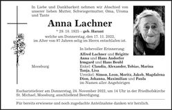 Traueranzeige Anna Lachner
