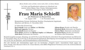 Traueranzeige Maria Schießl
