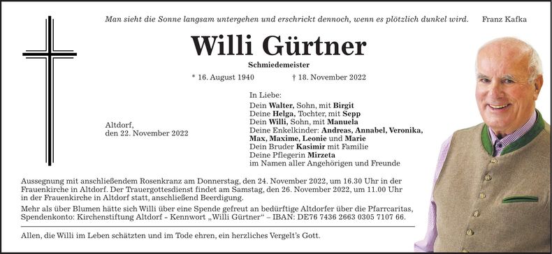 Traueranzeige Willi Gürtner