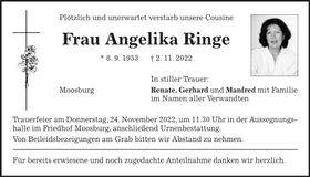 Traueranzeige Angelika Ringe