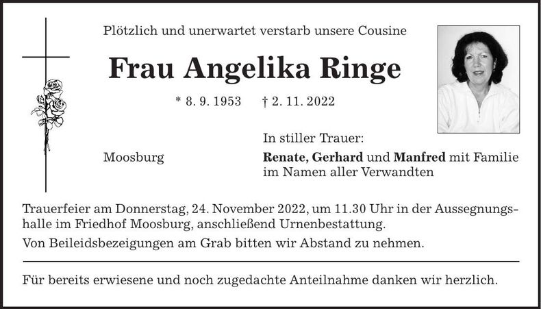 Traueranzeige Angelika Ringe