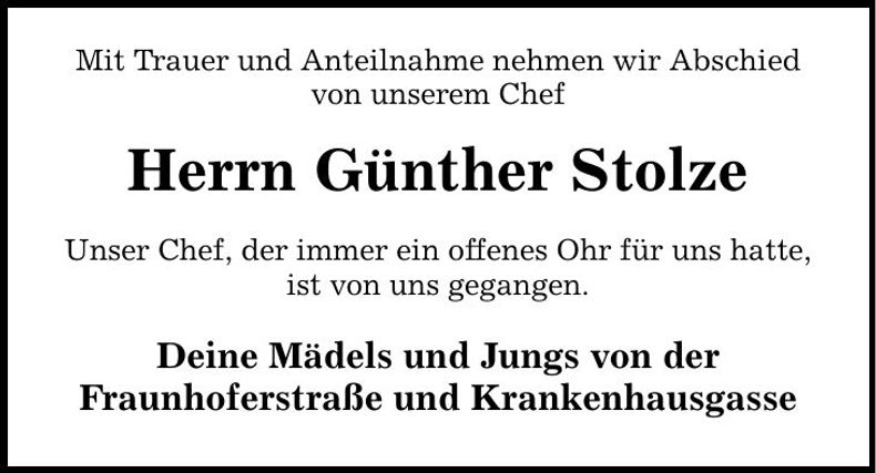 Traueranzeige Günther Stolze