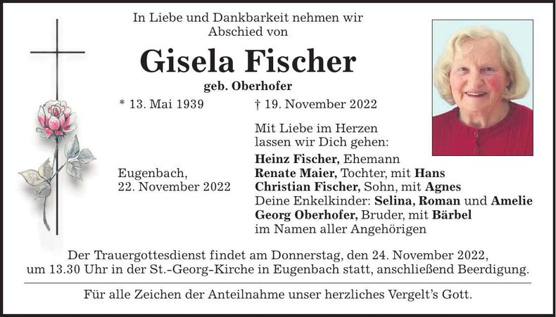 Traueranzeige Gisela Fischer