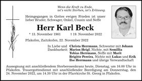 Traueranzeige Karl Beck